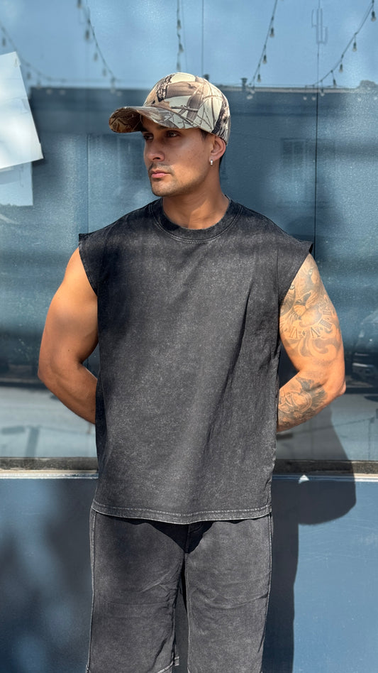 Polera sin mangas Acid Wash