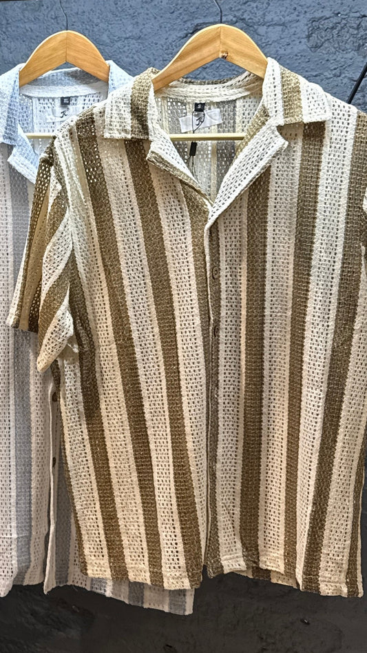 Camisa rayas malla Café